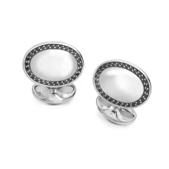Sterling Silver Oval Dress Stud Set - Black Spinel