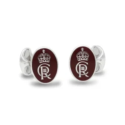 Sterling Silver Oval Enamel Coronation Cufflinks - Red Cufflinks