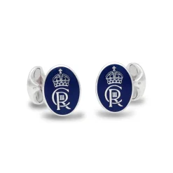 Sterling Silver Oval Enamel Coronation Cufflinks - Blue Cufflinks