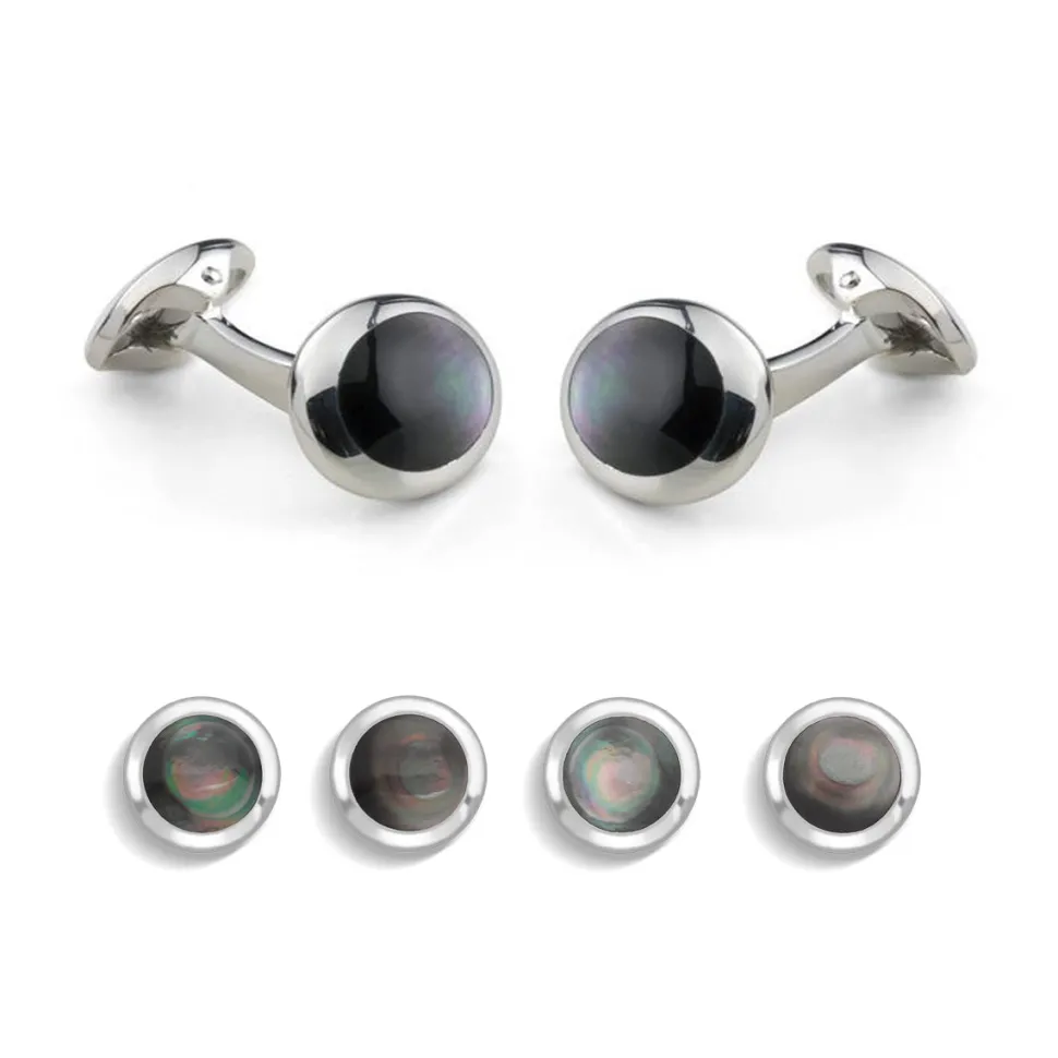 Sterling Silver Oval Grey Mother Of Pearl Dress Set