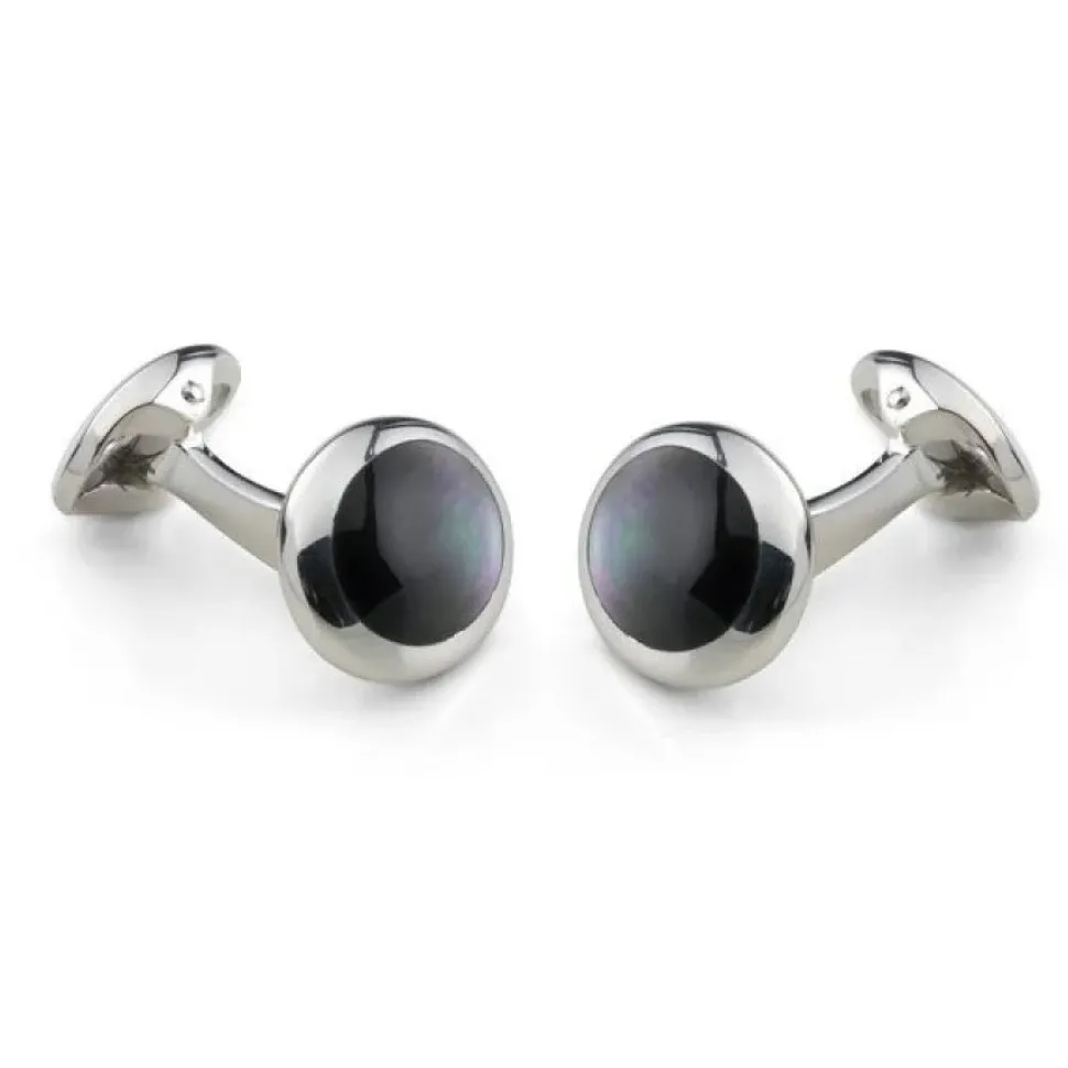 Sterling Silver Oval Grey Mother Of Pearl Dress Set