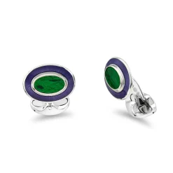 Sterling Silver Oval Jade Cufflinks With Purple Enamel Border