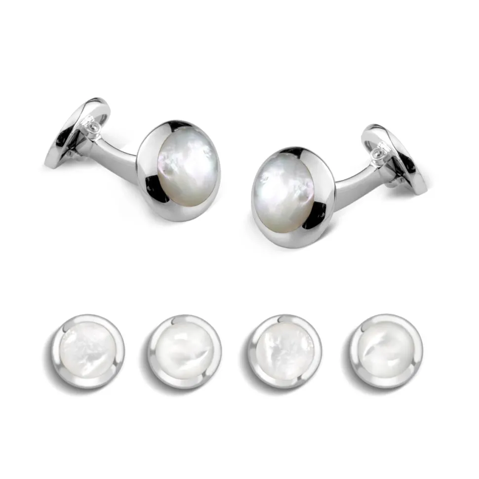 Sterling Silver Oval White Mother Of Pearl Dress Set