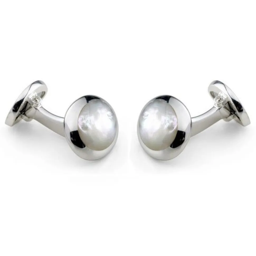 Sterling Silver Oval White Mother Of Pearl Dress Set