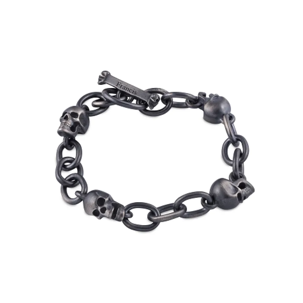 Sterling Silver Oxidised Black Skull Bracelet