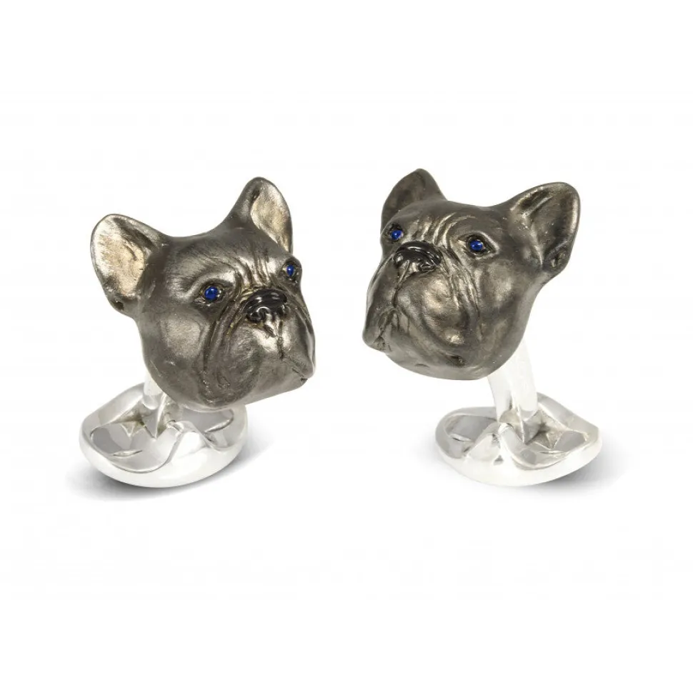 Sterling Silver Oxidised French Bulldog Cufflinks