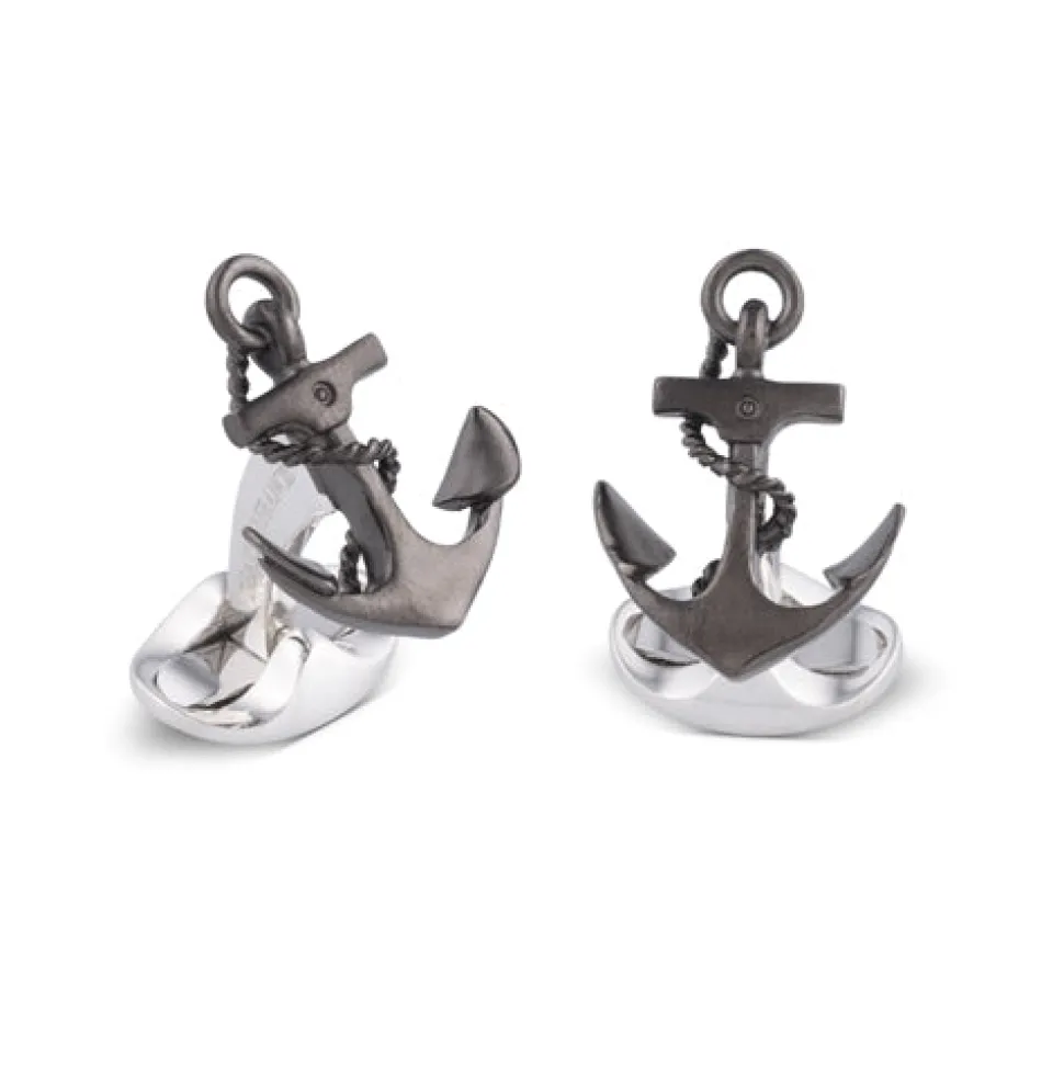 Sterling Silver Oxidised Anchor Cufflinks