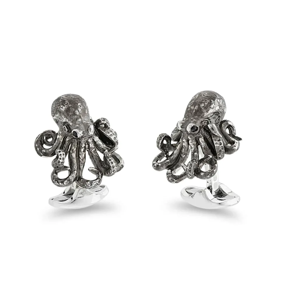 Sterling Silver Oxidised Black Octopus Cufflinks