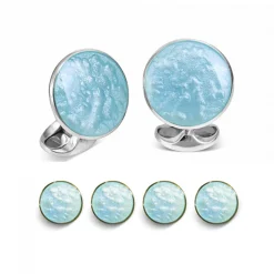 Sterling Silver Pale Blue Haze Enamel Dress Stud Set