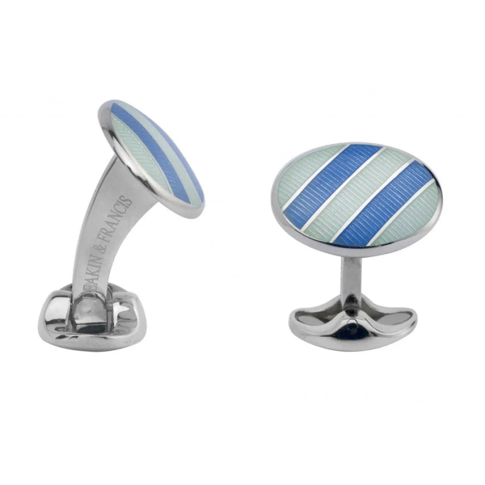 Sterling Silver Pale Silver Blue & Sky Blue Enamel Cufflinks