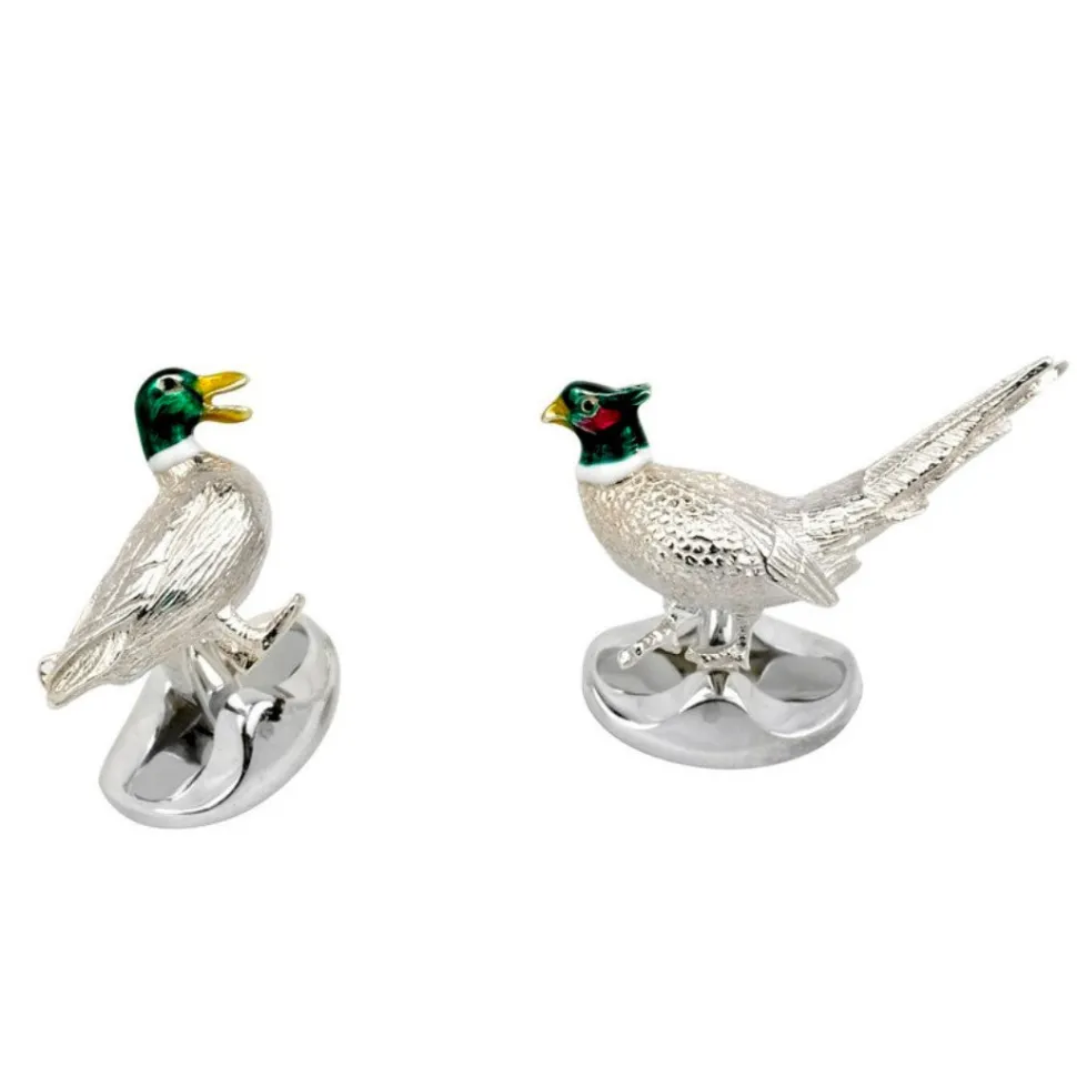 Sterling Silver Pheasant And Duck Cufflinks
