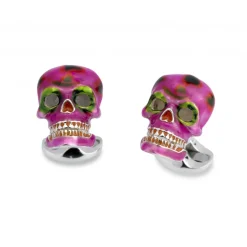 Sterling Silver Pink and Green 'Day of the Dead' Skulls