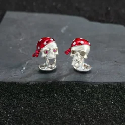 Sterling Silver Pirate Skull Cufflinks with Ruby Eyes