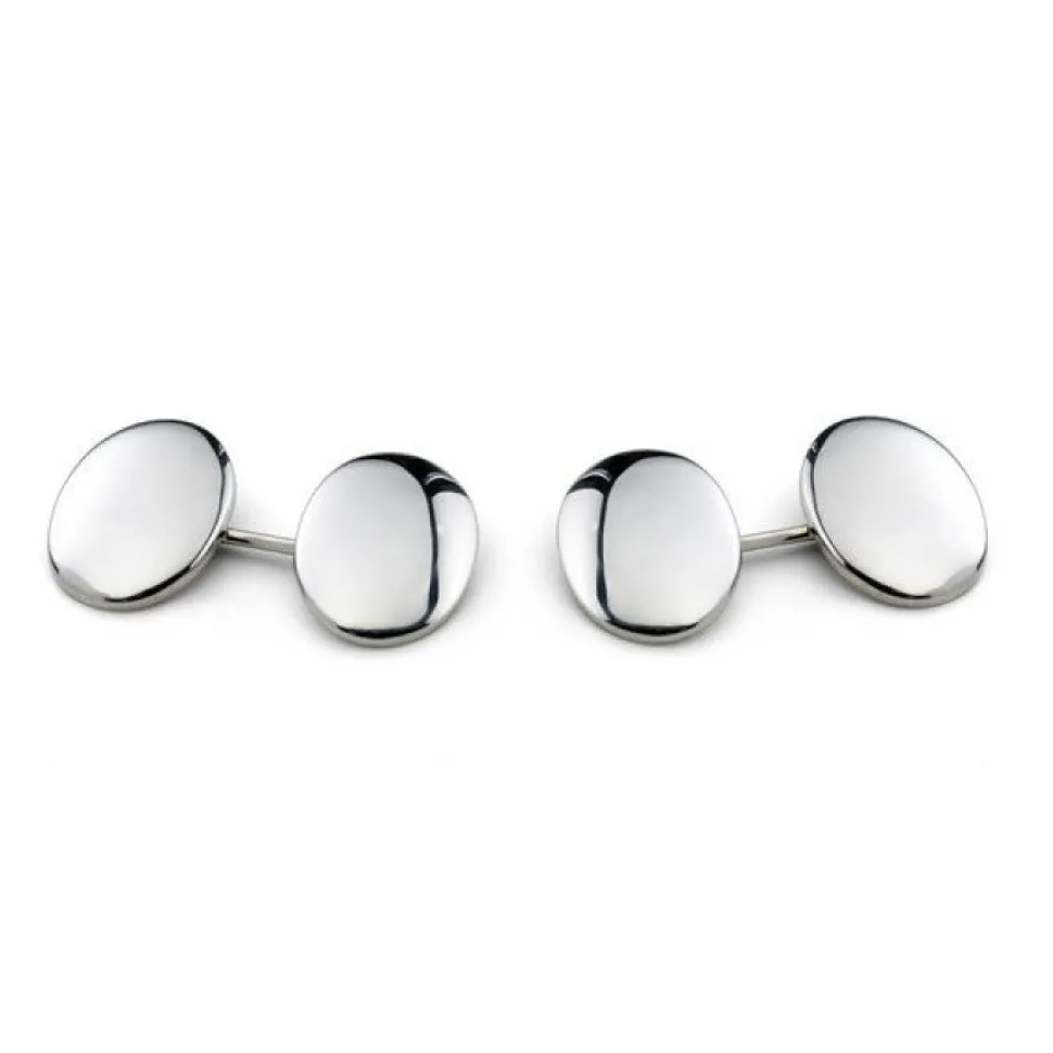 Sterling Silver Plain Domed Oval Cufflinks