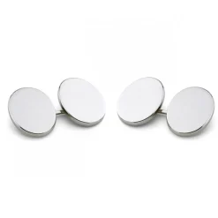 Sterling Silver Plain Oval Linked Cufflinks