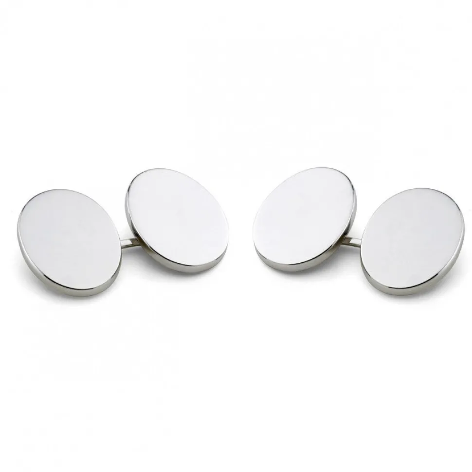 Sterling Silver Plain Oval Linked Cufflinks