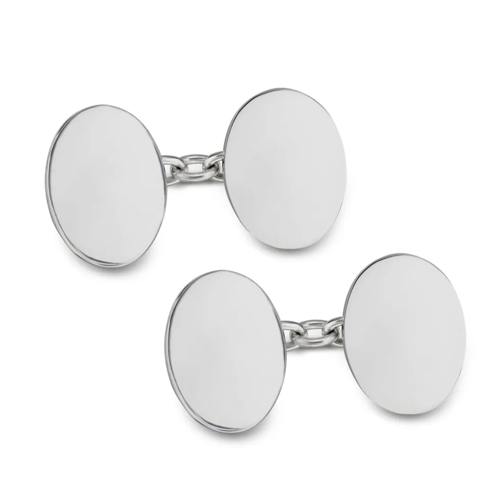 Sterling Silver Plain Oval Chain Link Cufflinks
