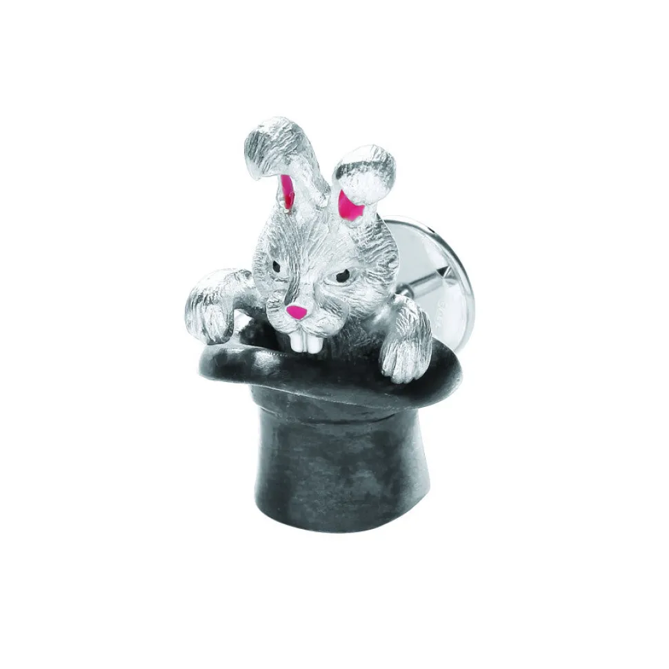 Sterling Silver Rabbit in Hat Lapel Pin