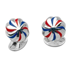 Sterling Silver Red & Blue Enamel Pumpkin Knot Cufflinks