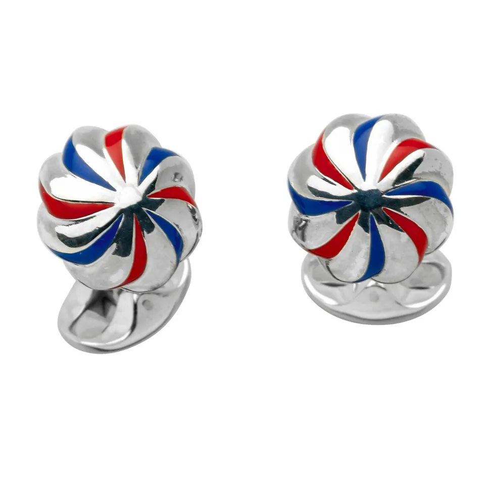 Sterling Silver Red & Blue Enamel Pumpkin Knot Cufflinks