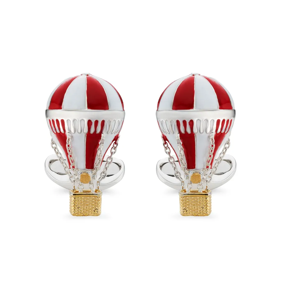 Sterling Silver Red & White Enamel Air Balloon Cufflinks