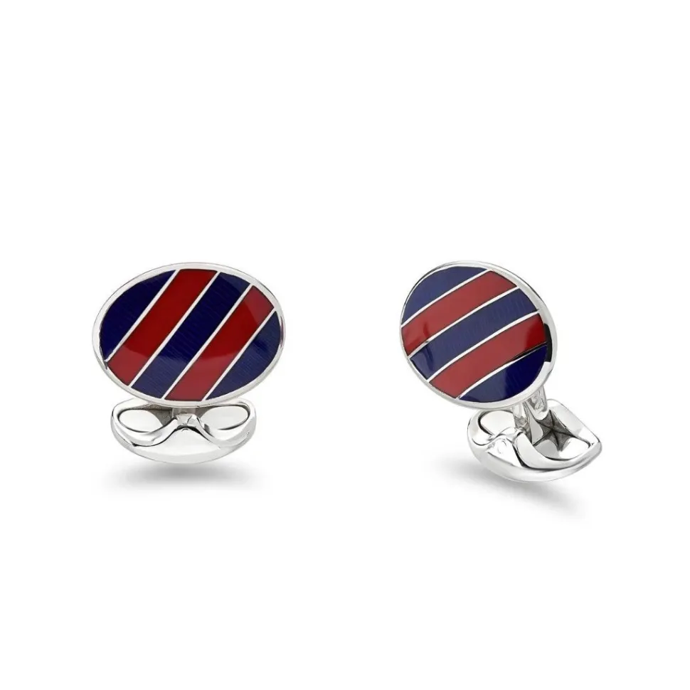Sterling Silver Red And Navy Enamel Stripe Cufflinks