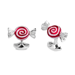 Sterling Silver Red And White Swirl Sweet Cufflinks