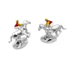 Sterling Silver Red and Yellow Horse & Jockey Cufflinks