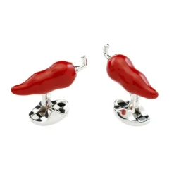 Sterling Silver Red Chilli Cufflinks
