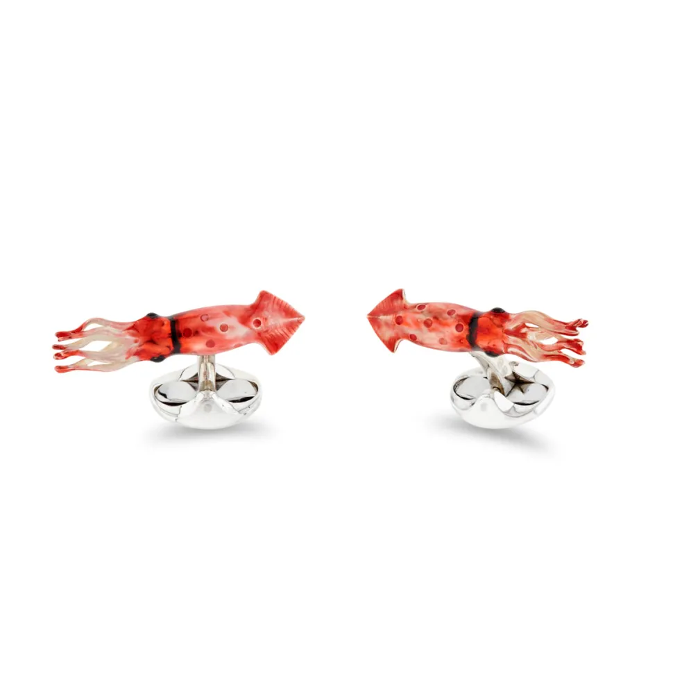 Sterling Silver Red Enamel Squid Cufflinks