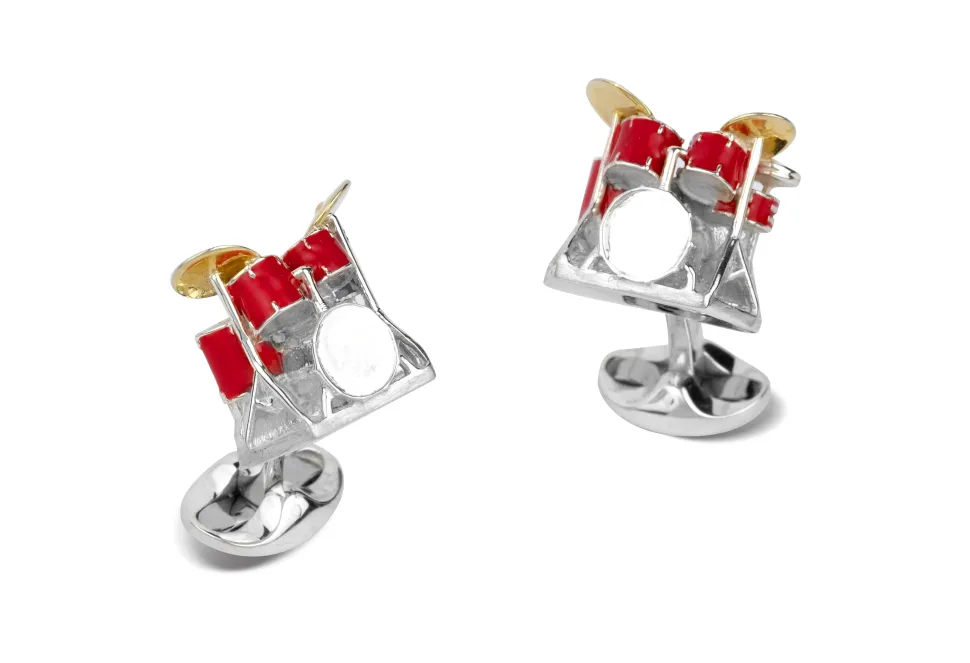Sterling Silver Red Enamel Drum Kit Cufflinks
