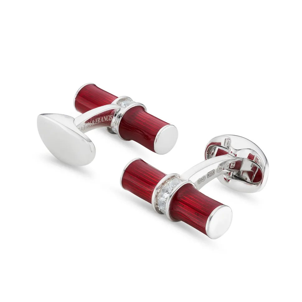 Sterling Silver Red Enamel & White Spinel Centre Bar Cufflink