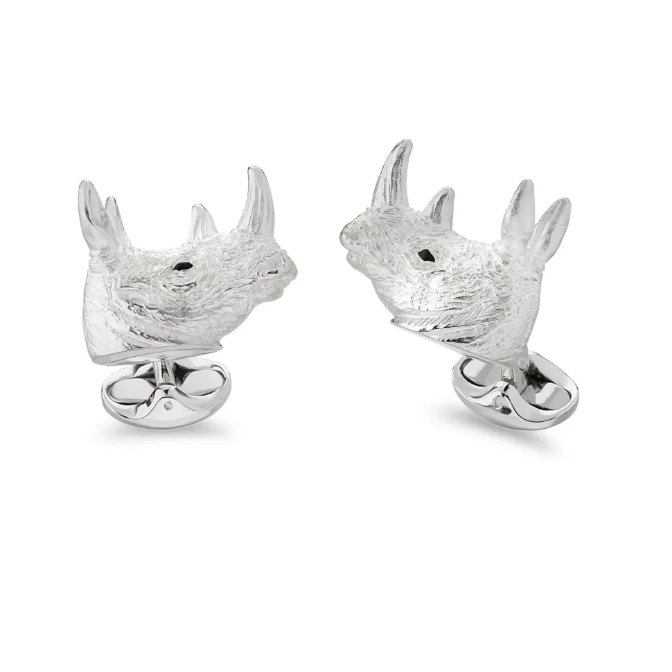 Sterling Silver Rhino Head Cufflinks