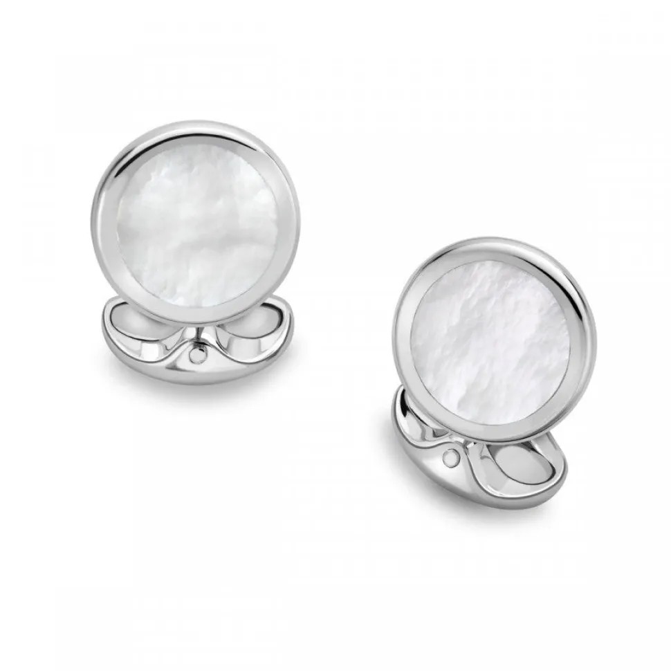 Sterling Silver Round Cufflinks with Mother-of-Pearl