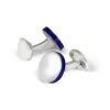 Sterling Silver Round Cufflinks with Deep Blue Edge