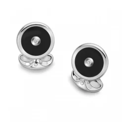 Sterling Silver Round Cufflinks with Onyx and Diamond