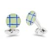 Sterling Silver Round Light Green And Royal Blue Cross Hatch Enamel Cu