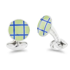 Sterling Silver Round Light Green And Royal Blue Cross Hatch Enamel Cu