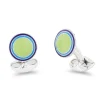 Sterling Silver Round Lime Green Enamel Cufflinks With Navy and Sky Bl