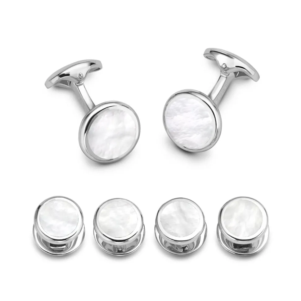 Sterling Silver Round Mother Of Pearl Dress Set