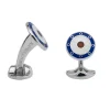 Sterling Silver Round Navy Blue, Clear & Red Enamel Cufflinks