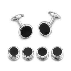 Sterling Silver Round Onyx Dress Set