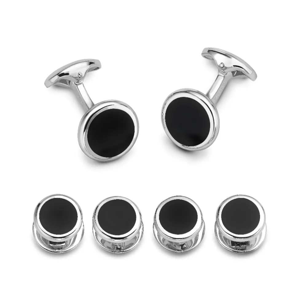 Sterling Silver Round Onyx Dress Set