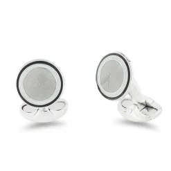 Sterling Silver Round Silver Grey Enamel Cufflinks With Black And Whit