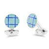 Sterling Silver Round Turquoise And Royal Blue Cross Hatch Enamel Cuff