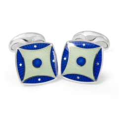 Sterling Silver Royal Blue & Silver Blue Pattern Enamel Cufflinks