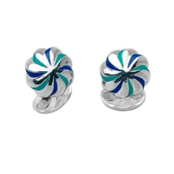 Sterling Silver Royal Blue & Sky Blue Enamel Pumpkin Knot Cufflinks