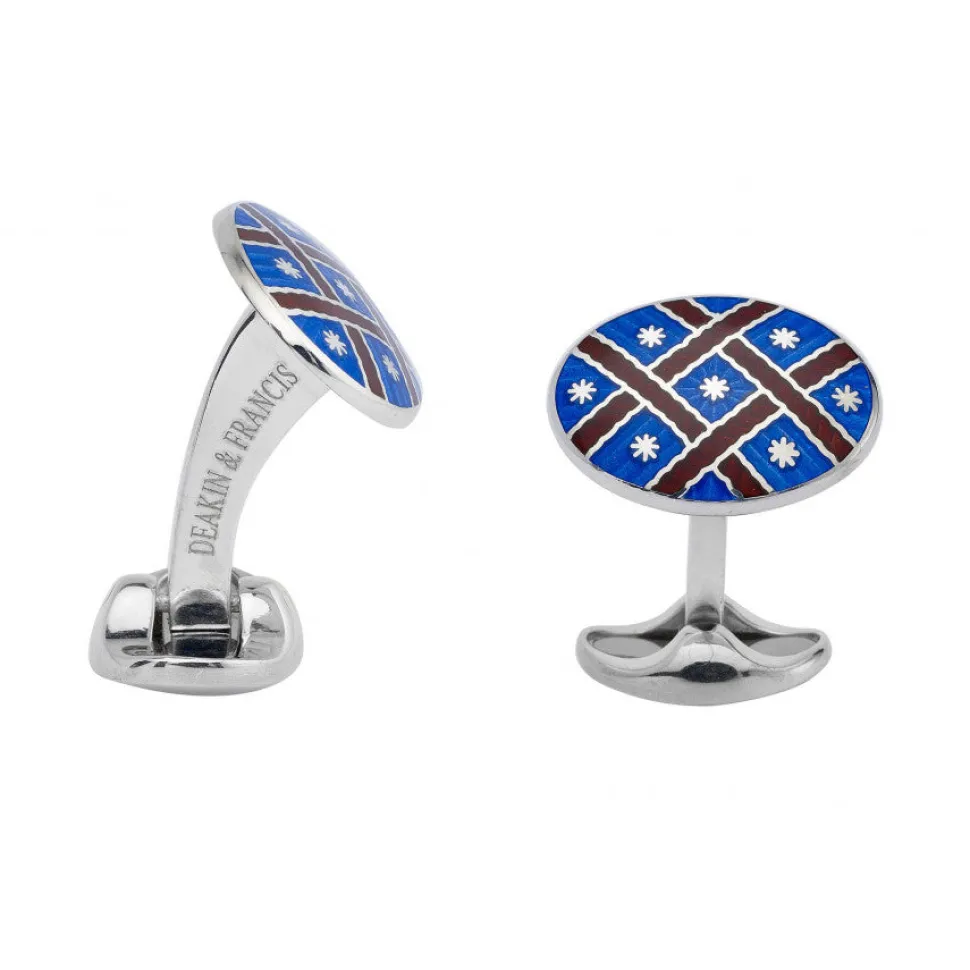 Sterling Silver Royal Blue & Maroon Red Fancy Pattern Enamel Cufflinks