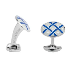 Sterling Silver Royal Blue & Clear Fancy Pattern Enamel Cufflinks