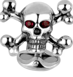 Sterling Silver Skull and Cross Bones with Ruby Eyes